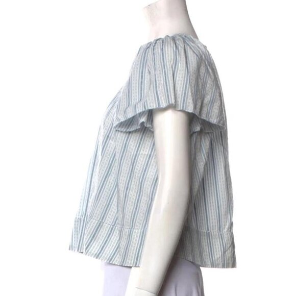 THE DALE FLUTTER SLEEVE CROP TOP IN SALTWATER STRIPE - Picture 2 of 4